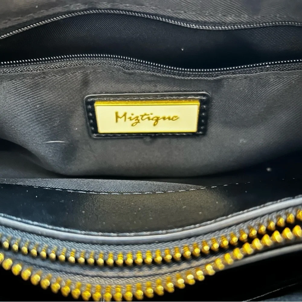Miztique Black Vegan Leather Shoulder Bag Gold Hardware Tote Bag